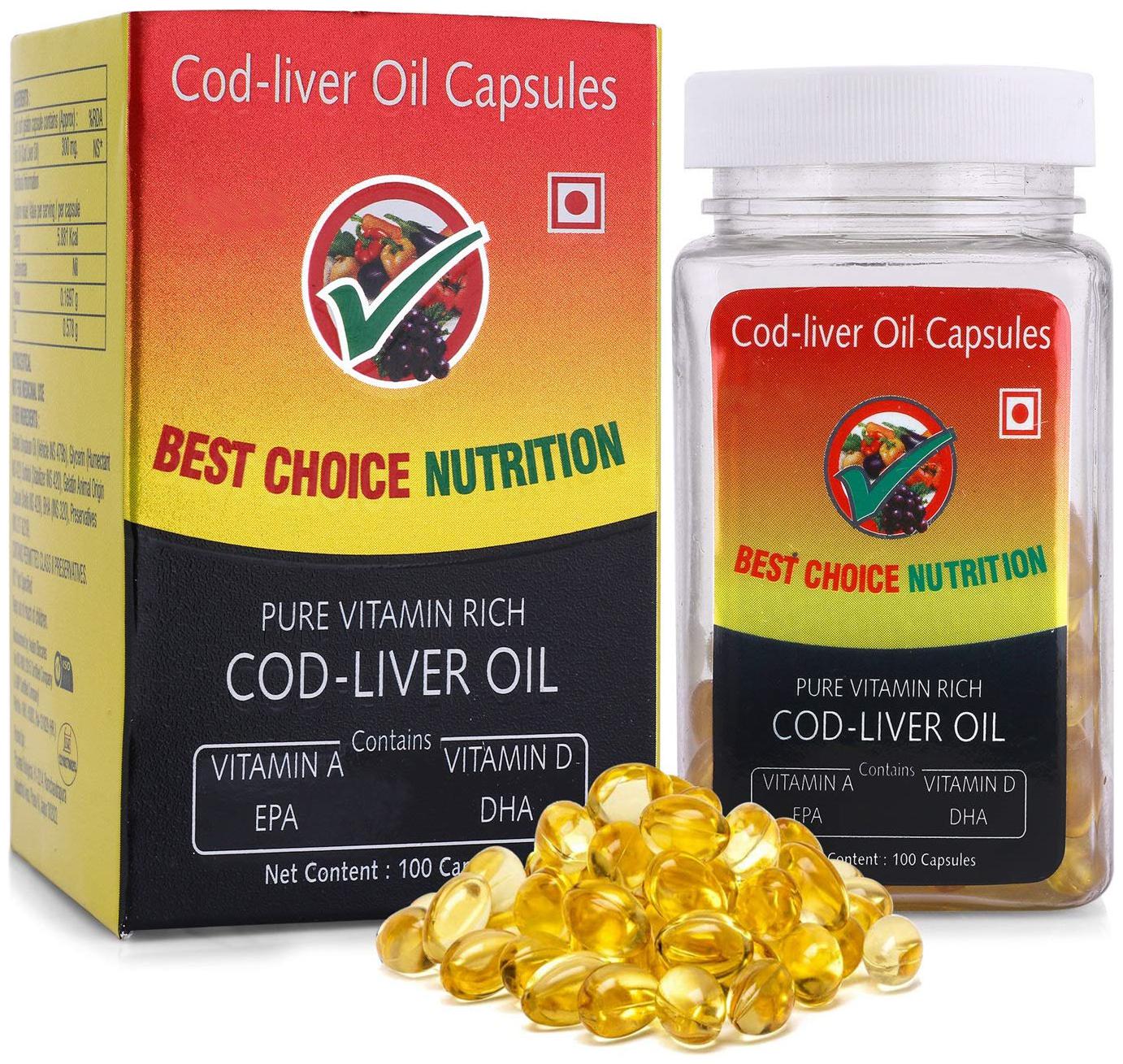 

Best Choice Nutrition 100 Pure Original Cod Liver Oil With Vitamin Rich Vitamin A Vitamin D Epa Dha 100 Capsules (Pack Of 1)