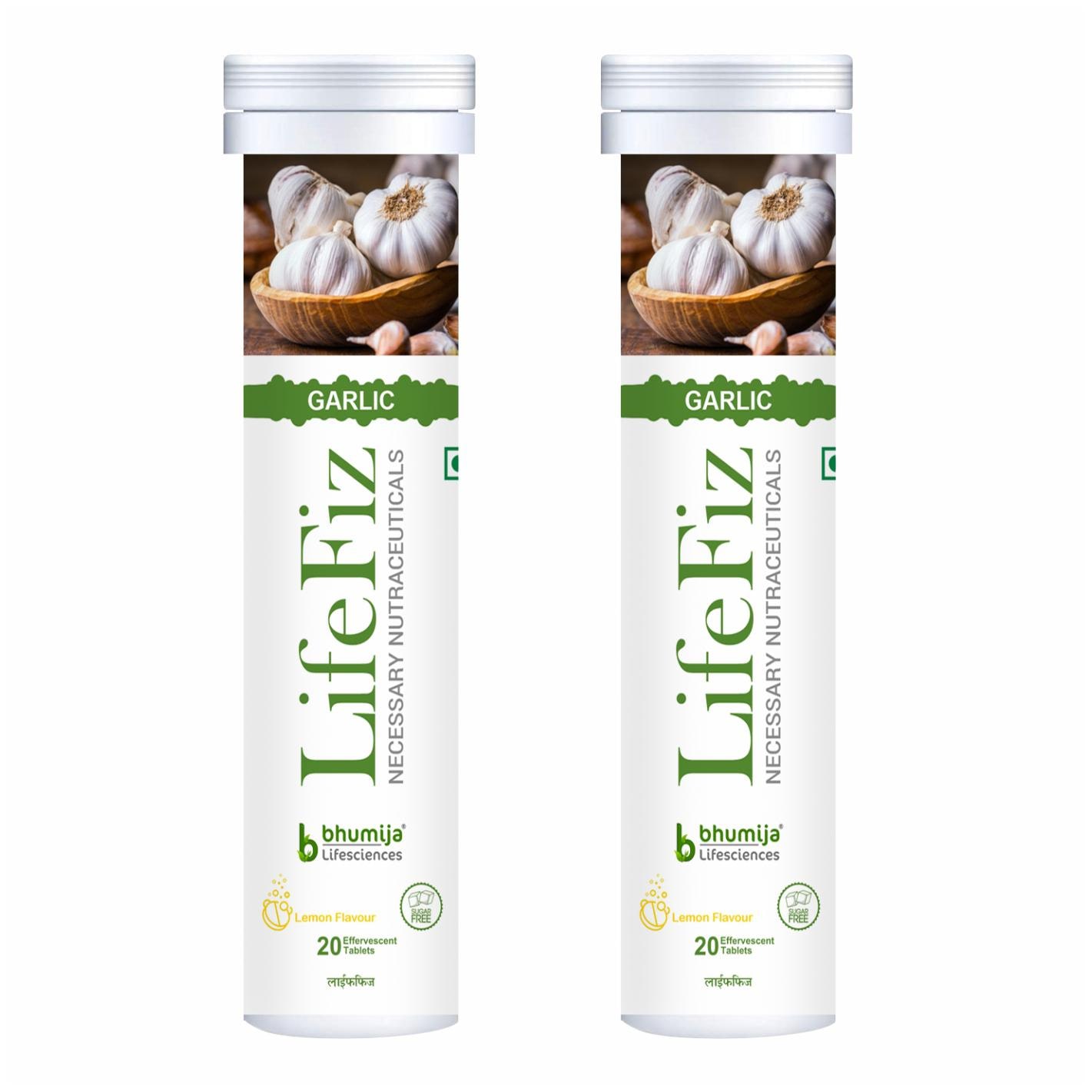 

Bhumija Lifeciences Lifefiz Garlic Extract Herbal Effervescent 20 Tablets for a Healthy Heart and Strong Immunity With Lemon Flavour (Pack of 2)