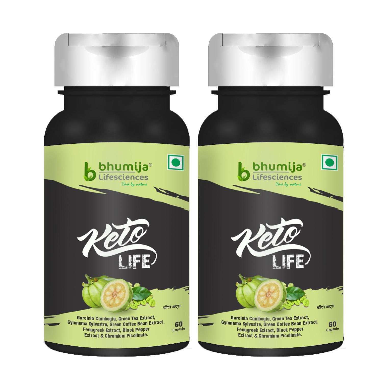 

Bhumija Lifescinces Keto life Weight Loss Fat Burner Supplement with (Garcinia Cambogia Green Tea Gymnema Sylvestre Green Coffee Bean Black Pepper) Extract 600 mg 60 Capsules (Pack of 2)