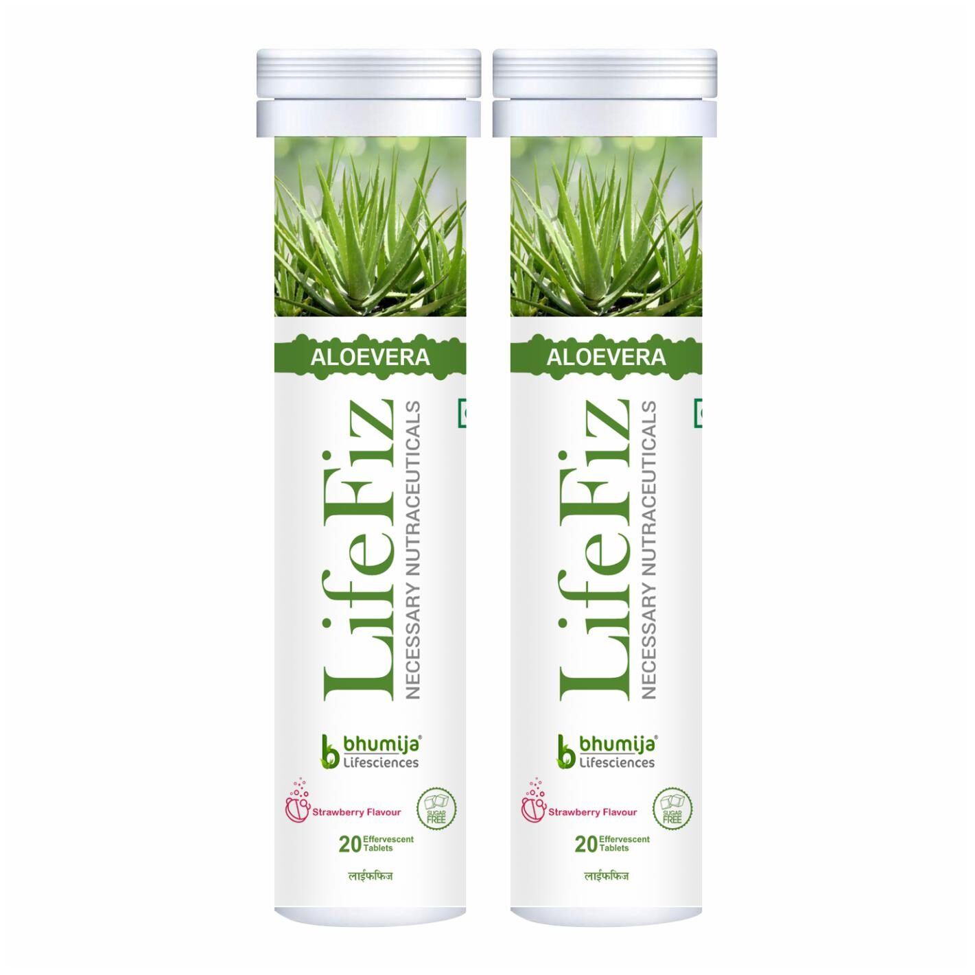 

Bhumija Lifesciences Lifefiz Aloe Vera Vegetarian 20 Effervescent Tablets With Strawberry Flavour (Pack Of 2)