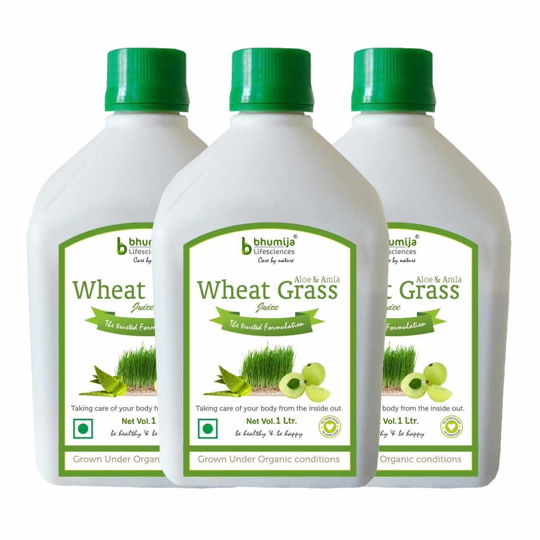 

BHUMIJA LIFESCIENCES Wheat Grass Juice (with Aloevera Amla) Sugar Free 1 L (Pack of 3) Immunity Immunity Booster