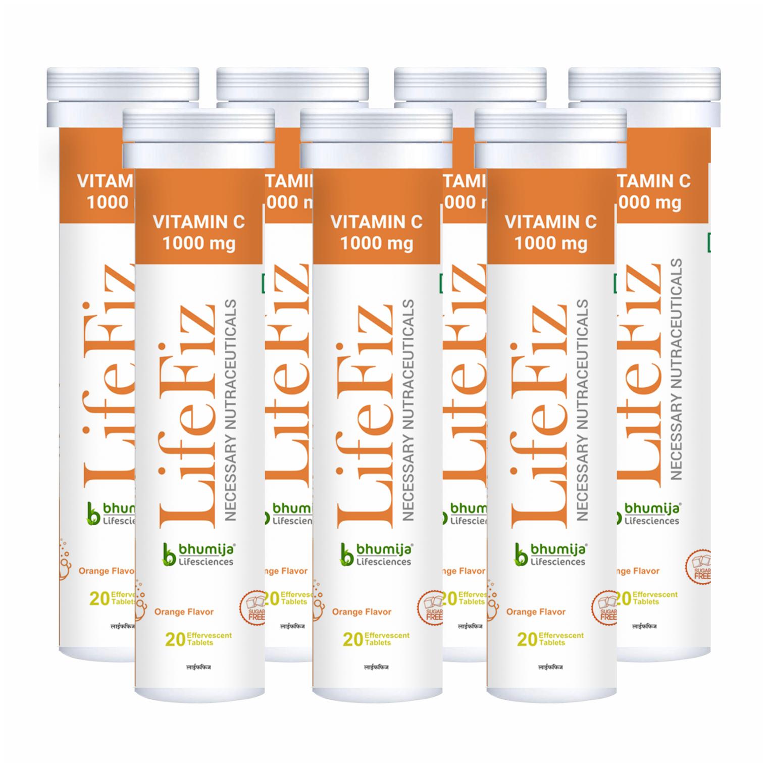

Bhumija Lifesciences LifeFiz (vitamin C) 1000 mg Immunity Antioxidant Skincare 20 Vegetarian Effervescent Tablets With Orange Flavour (Pack Of 7)