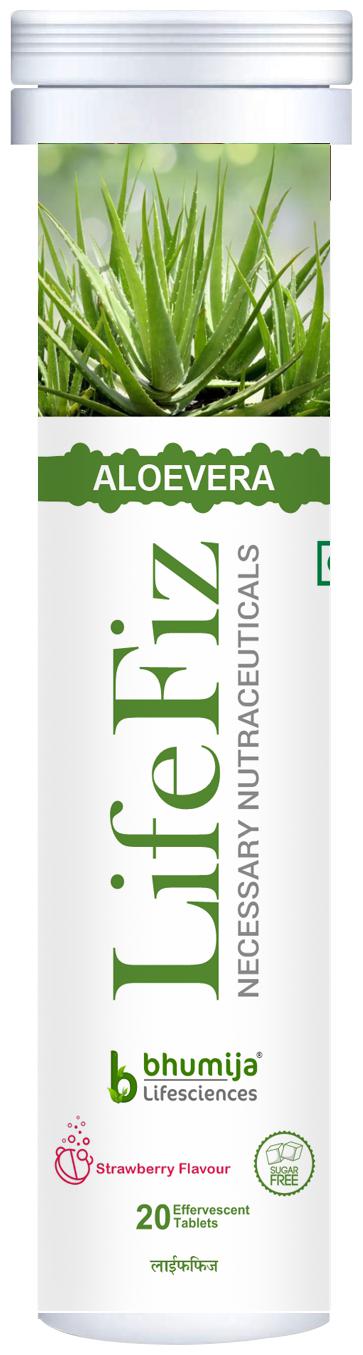 

Bhumija Lifesciences Lifefiz Aloe Vera Vegetarian 20 Effervescent Tablets With Strawberry Flavour (Pack Of 1)