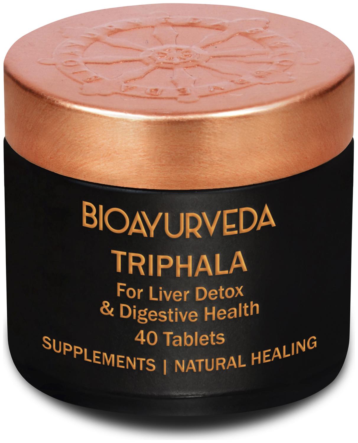 

BIOAYURVEDA Triphala Tablets Natural Organic Herbal Supplements for Daily Detox Colon Cleansing and Digestive Health Vegan USDA Certified 40 Tablets