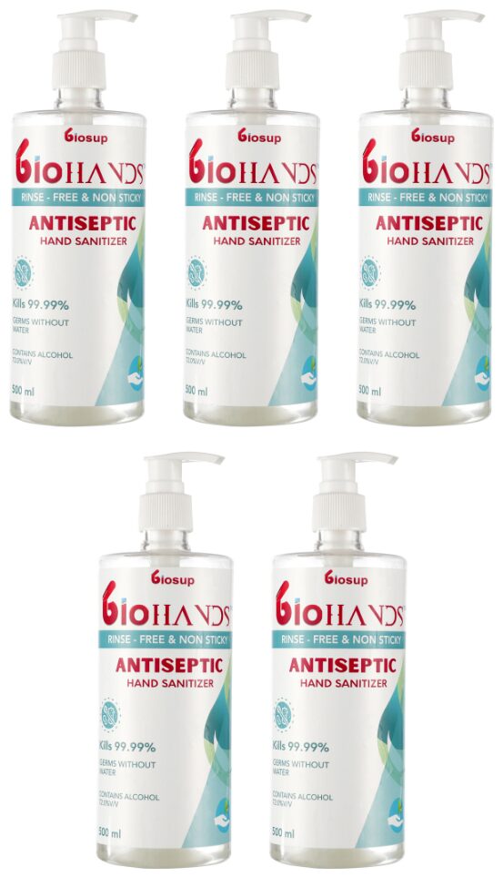 

Biosup Hand Sanitizer 500 ml With Pump (Pack of 5)
