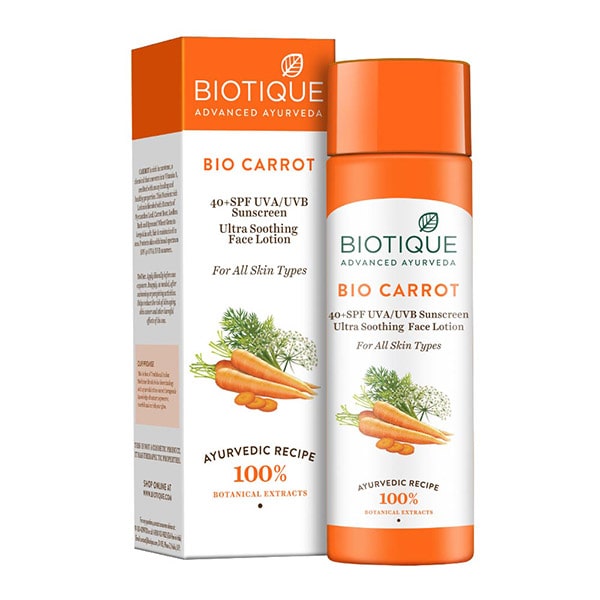 

Biotique Bio Carrot Lotion 40 Spf Uva Uvb Sunscreen Ultra Soothing Face Lotion 120 ml