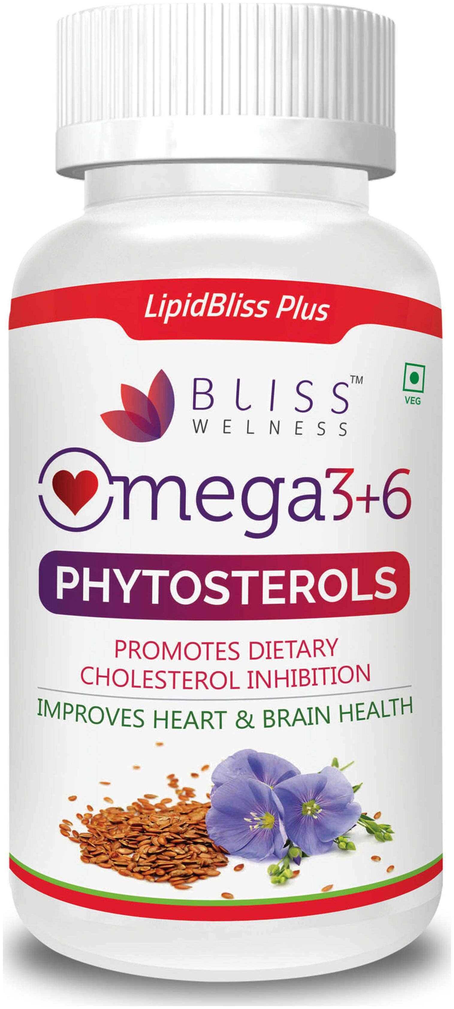 

Bliss Welness Phytosterols with Omega 3 Omega 6 Omega 9 Heart Health Supplement 100 Vegan- 60 Vegetarian Capsules