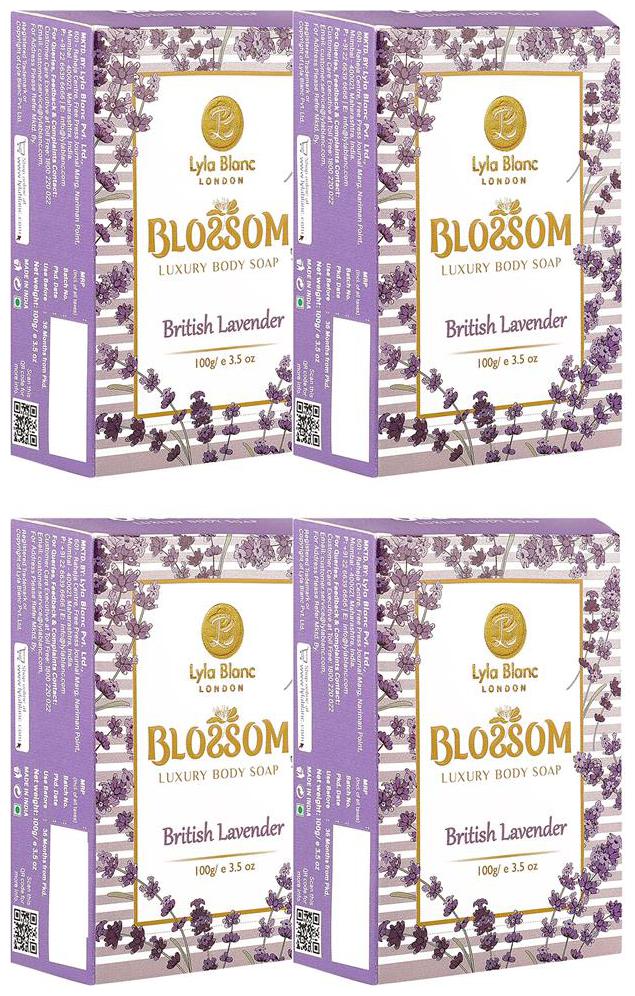 

BLOSSOM British Lavender Soap for Men Women - Pack of 4 (4 x 100 g)