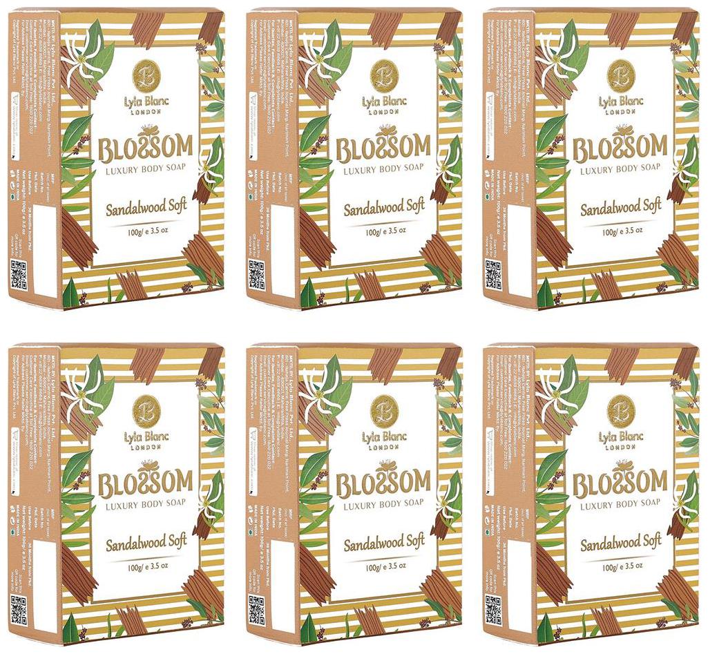 

BLOSSOM Sandalwood Soft Soap for Men Women - Pack of 6 (6 x 100 g)