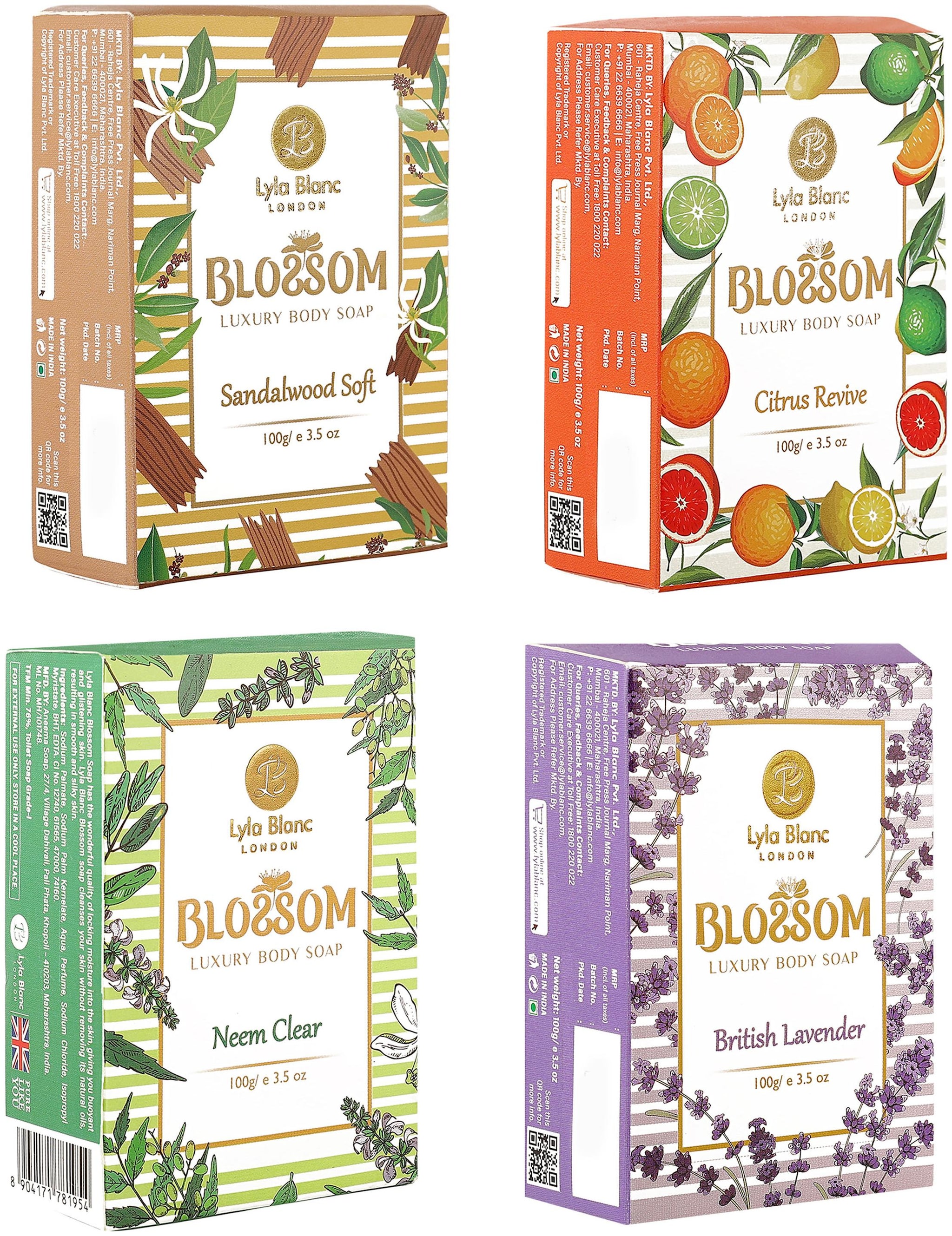 

BLOSSOM Soaps Sandelwood Soft for Men Women 100g Pack of 4
