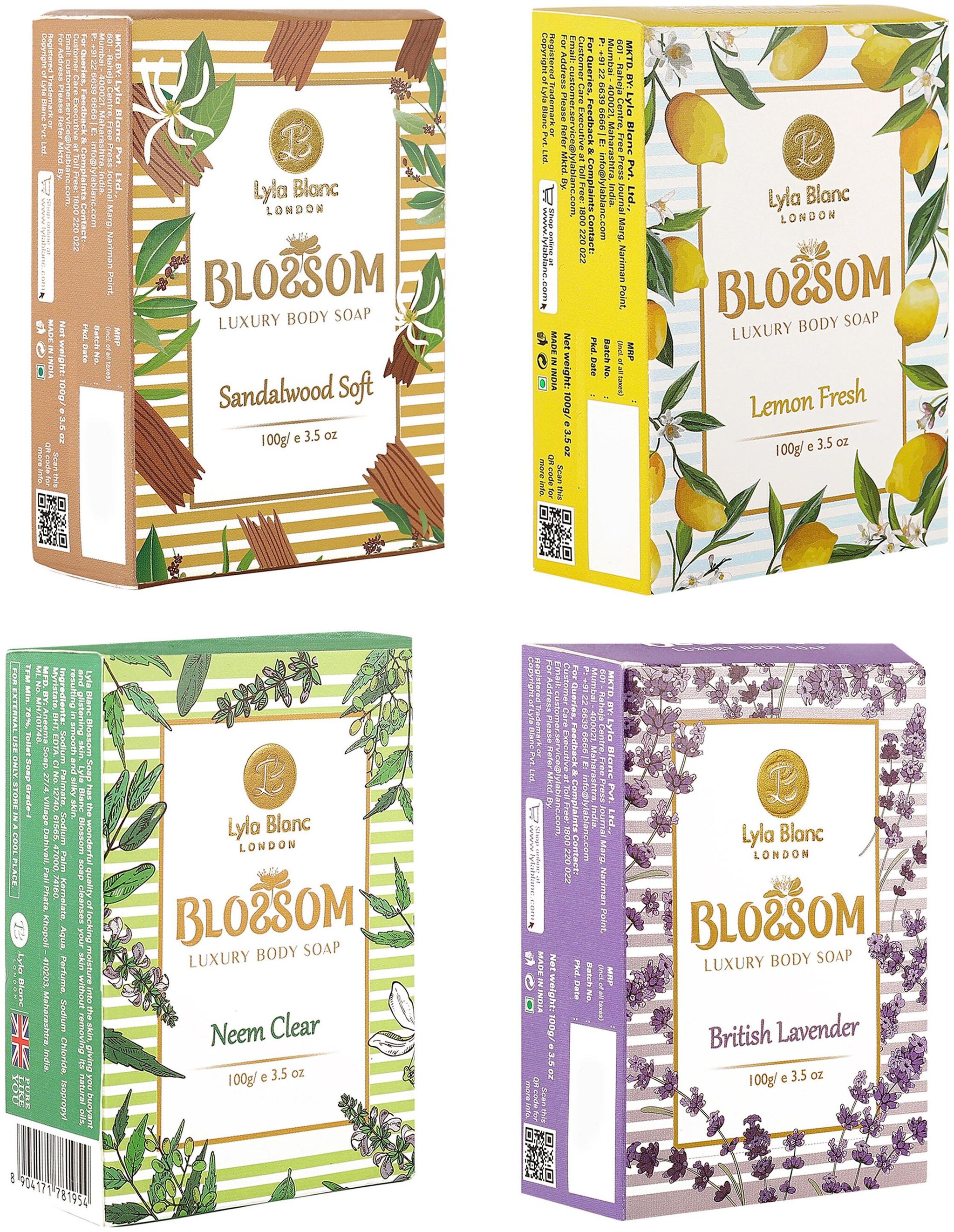 

BLOSSOM Soaps Lemon Fresh for Men Women 100g Pack of 4