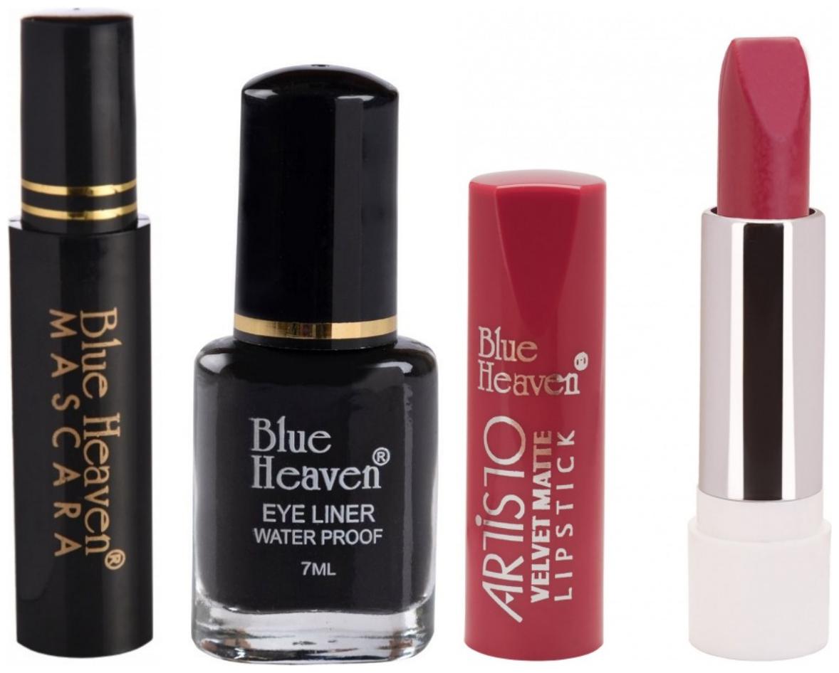 

Blue Heaven Pack of Regular Eyeliner 7ml Regular Mascara 5ml and Artisto Maroon Lipstick 3gm