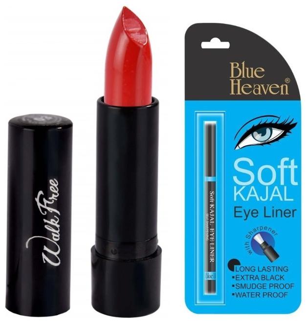 

Blue Heaven Combo Of Black Soft Kajal (0 31g) Walk Free Lipsticks 13 Red (3 g)