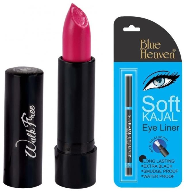 

Blue Heaven Combo Of Black Soft Kajal (0 31g) Walk Free Lipsticks 4 Pink (3 g)