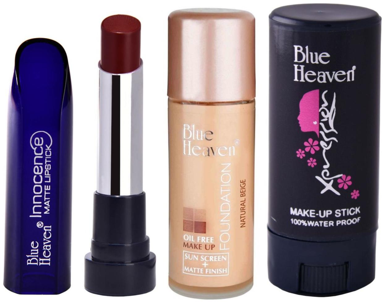

Blue Heaven Packof X Pression Makeup Stick 11 5 g Oil free foundation 30 ml Innocence Matte Lispstick 3 5 g Shade 8 (Coffee)