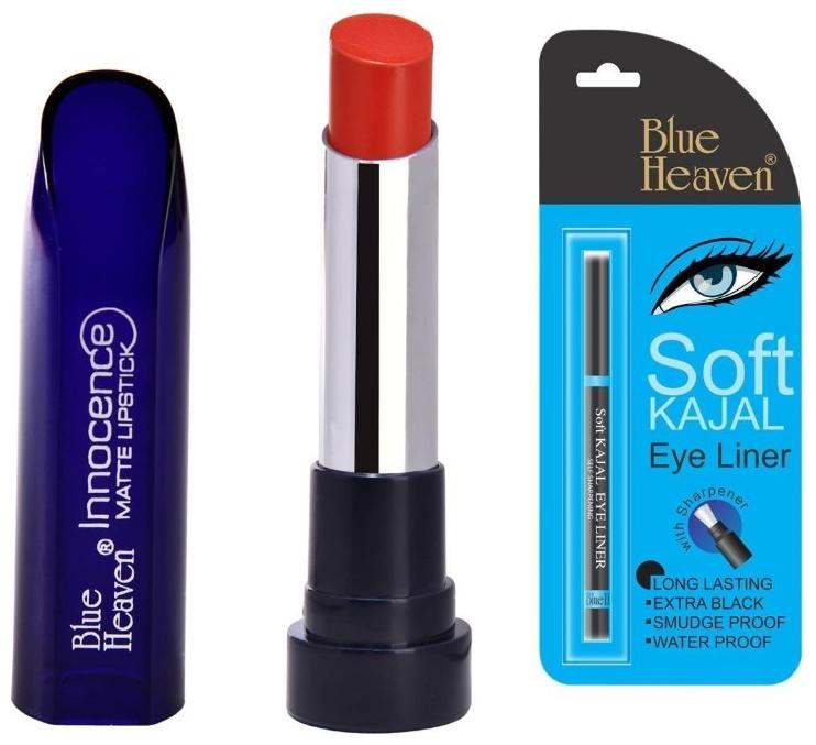 

Blue Heaven Black Soft Kajal (0 31g) Innocence Matte Lipstiks Pink (4 g) (Pack of 2)
