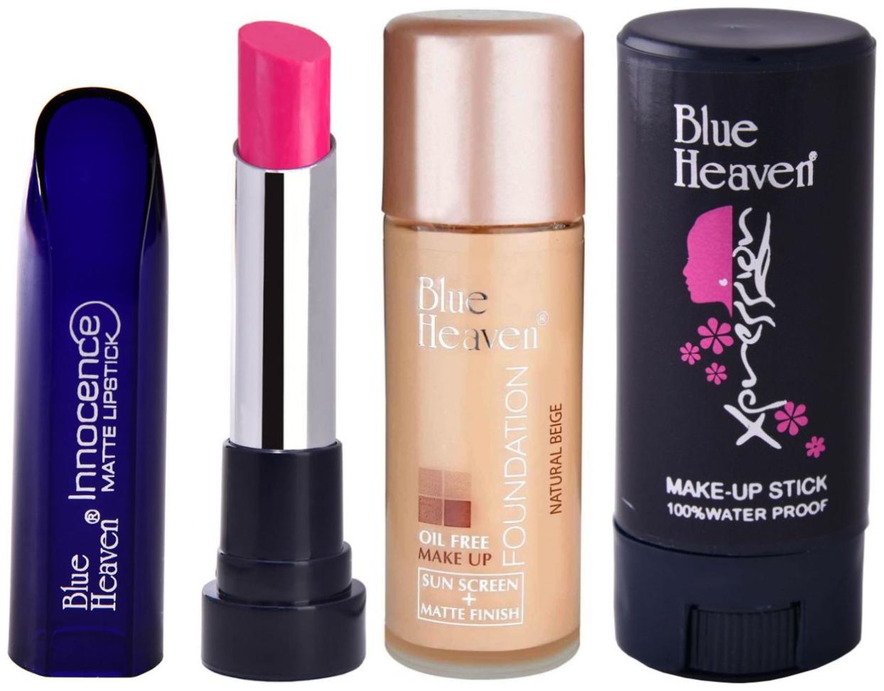 

Blue Heaven Packof X Pression Makeup Stick 11 5 g Oil free foundation 30 ml Innocence Matte Lispstick 3 5 g Shade 12 (Pink)