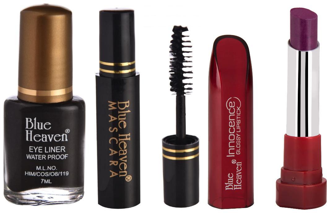 

Blue Heaven Pack of 3 Classic Eyeliner 7ml Classic Mascara 6 5ml Innocence Glossy Lipsticks Shade 12 Purple (4 g)