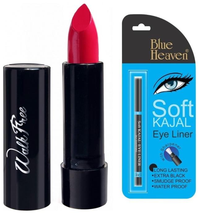 

Blue Heaven Combo Of Black Soft Kajal (0 31g) Walk Free Lipsticks 18 Red (3 g)