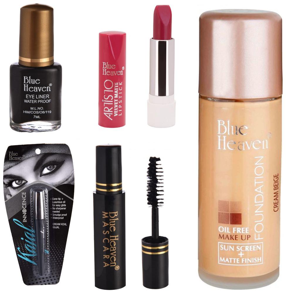 

Blue Heaven Classic Eyeliner 7ml Classic Mascara 6 5ml Innocence Kajal 0 80 g Oil Free Foundation 30 ml Artisto Velvet Matte Lipsticks Shade 3 Red (3 g) Pack oF 5