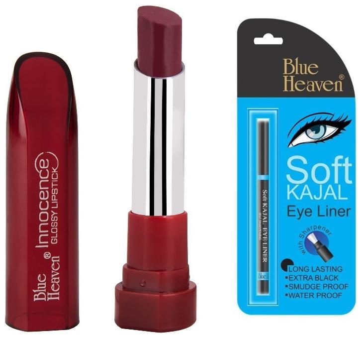 

Blue Heaven Black Soft Kajal (0 31g) Innocence Glossy Lipsticks Plum (4 g) (Pack of 2)