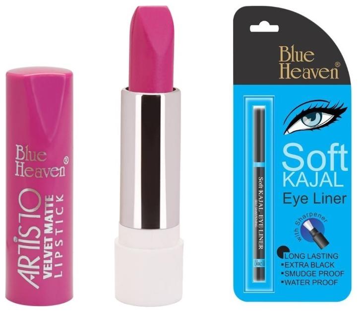 

Blue Heaven Combo Of Black Soft Kajal (0 31g) Artisto Matte Lipsticks Shade 1 Pink (3 g)
