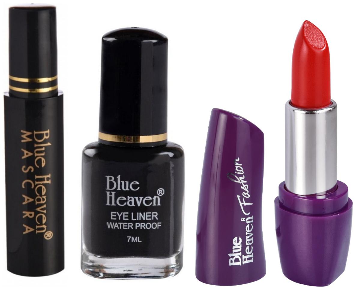 

Blue Heaven Pack of Regular Eyeliner 7ml Regular Mascara 5ml and Fashion Red Lipstick 4 gm