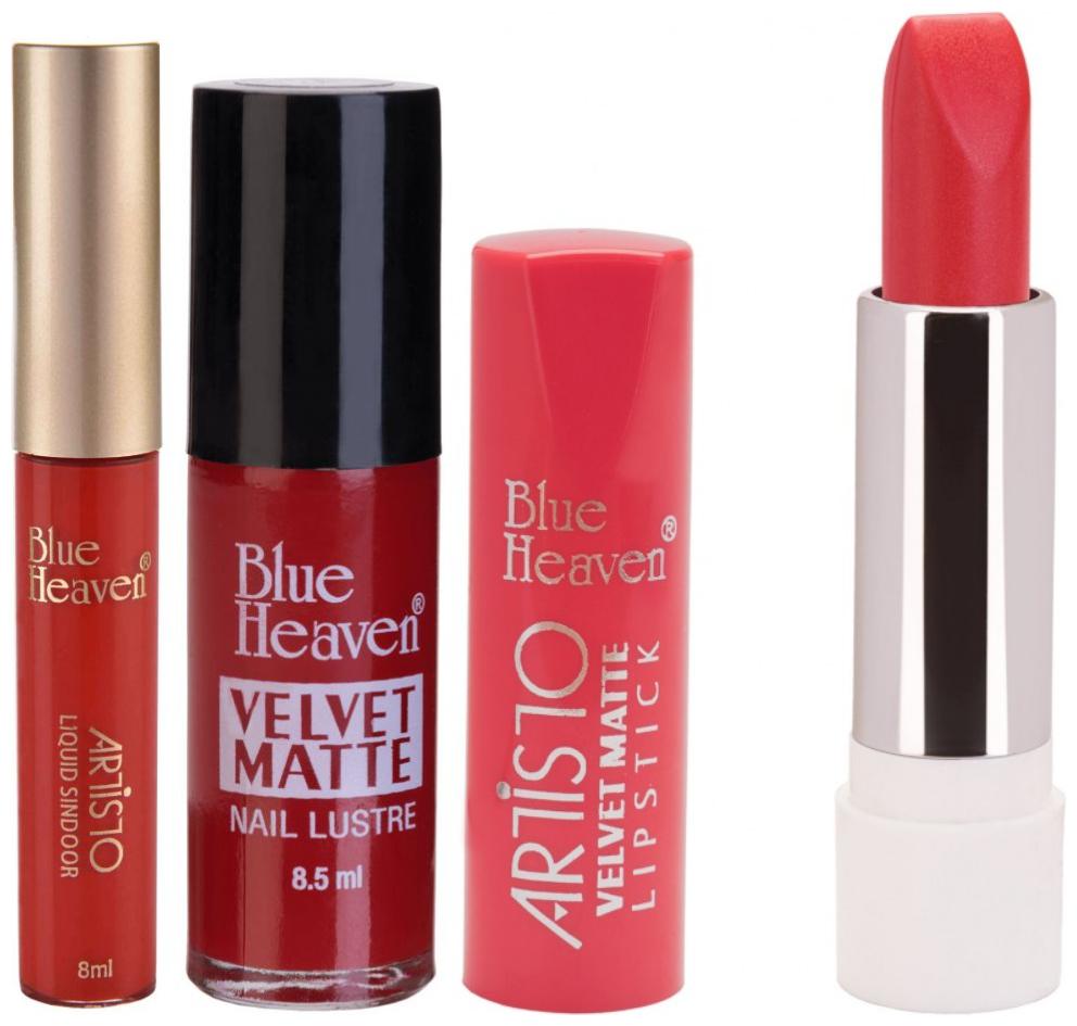 

Blue Heaven Artisto Red Sindoor 8 ml Velvet Red Nail Lusture 8 5 ml Red Artisto Matte Lipsticks (4 2 g) Pack of 3