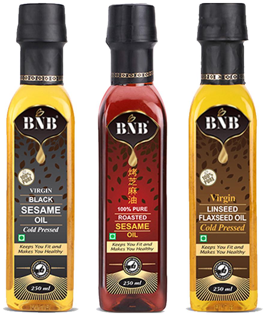 

BNB Flaxseed Oil 250 ml and 250ml Black Sesame Oil and 250ml Roasted Sesame Oil ( Pack of 3 )