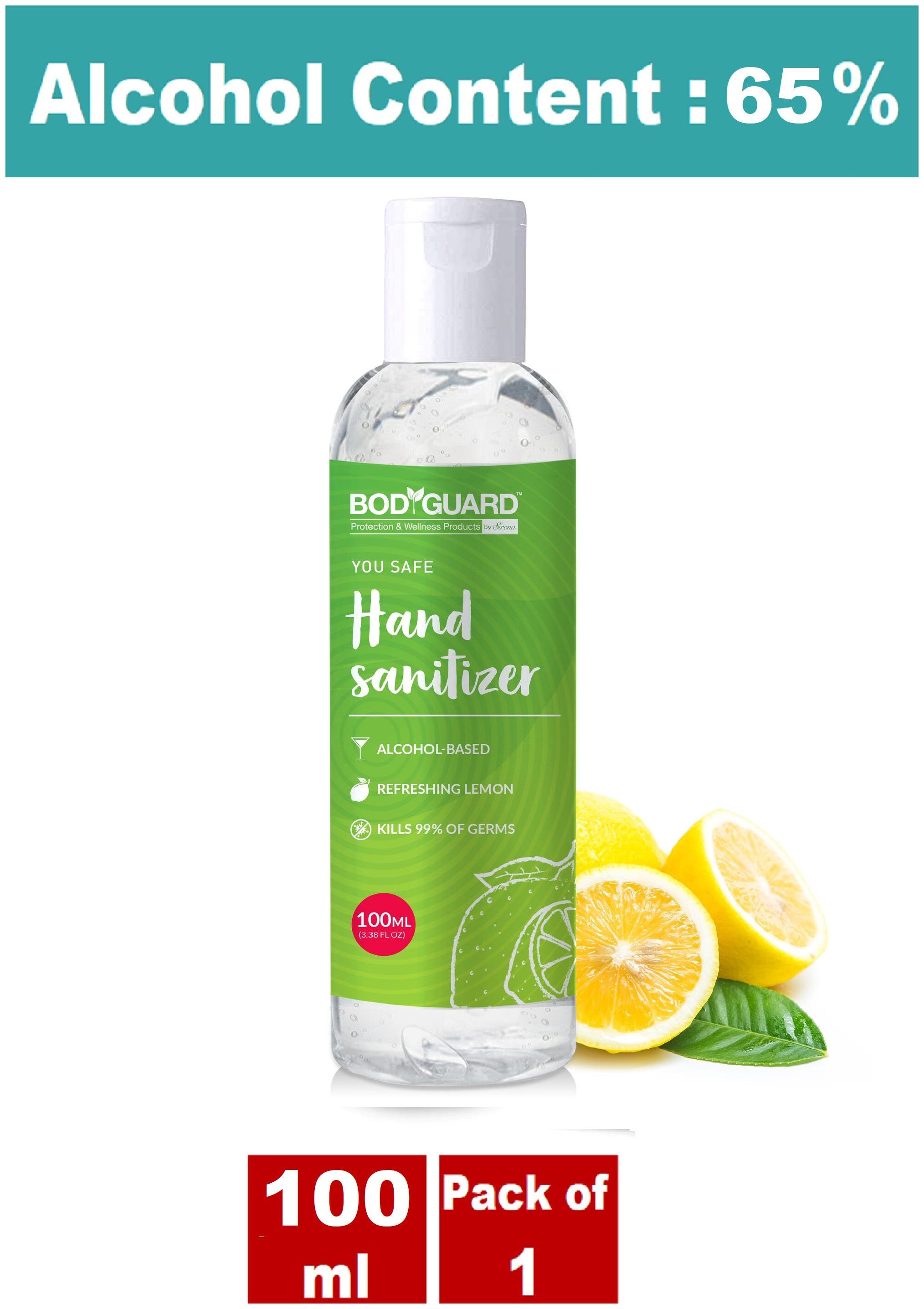 

BodGuard Alcohol Based Hand Sanitizer with Refreshing Lemon 65 Alcohol Content - 100 ML ( Pack of 1 )