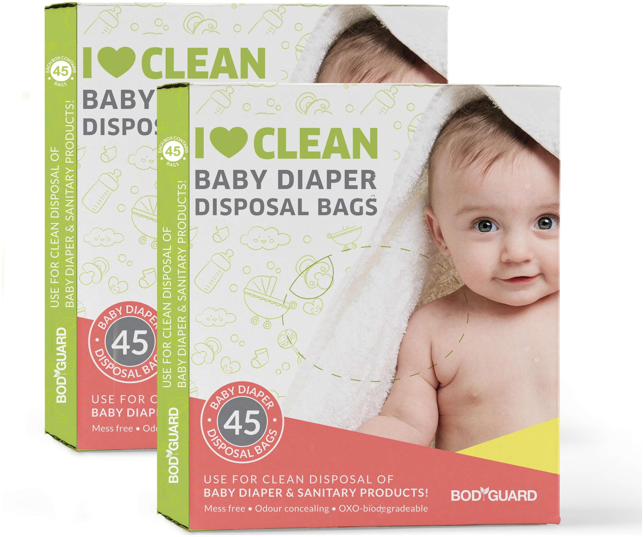 Bodyguard Baby Diapers Sanitary Disposal Bag 90 Bags 2 Pack 45 Bags Each by Sirona Hygiene