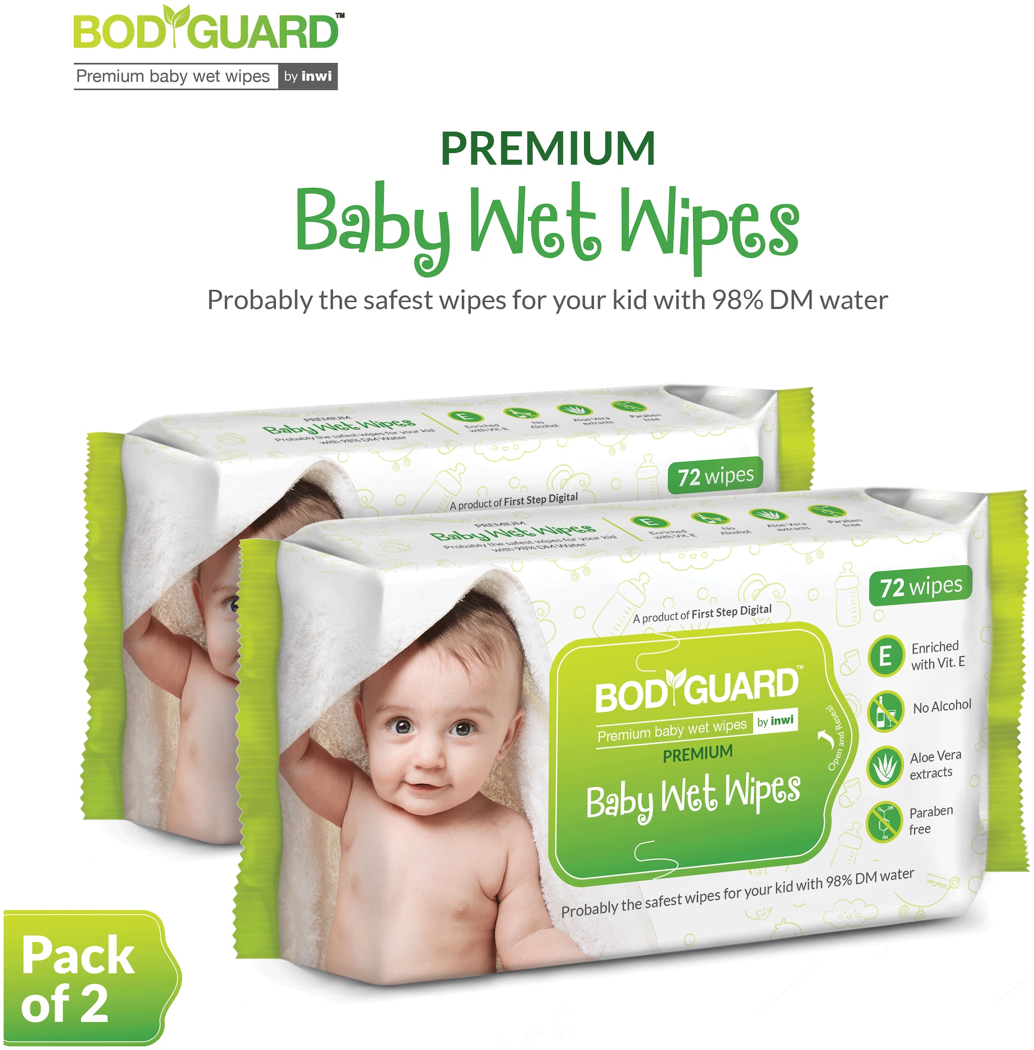 

Bodyguard Premium Paraben Free Baby Wet Wipes With Aloe Vera - 144 Wipes (2 Pack 72 Each)