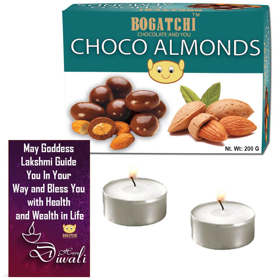 

Bogatchi Sweets Gift Packs Choco Almonds 200g Diya 2 pcs Greeting 1 pc (Pack of 1)
