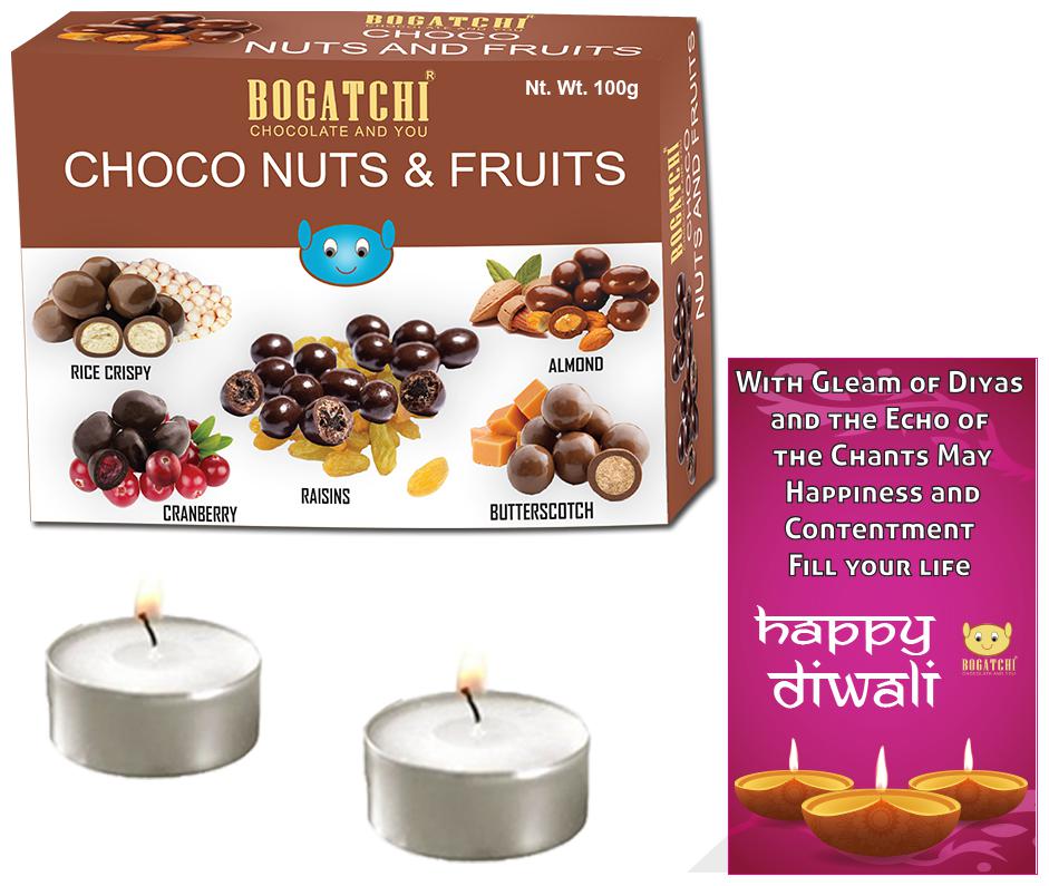 

Bogatchi Sweets Gift Packs Choco Fruit n Nuts 100g Diya 2 pcs Greeting 1 pc (Pack of 1)