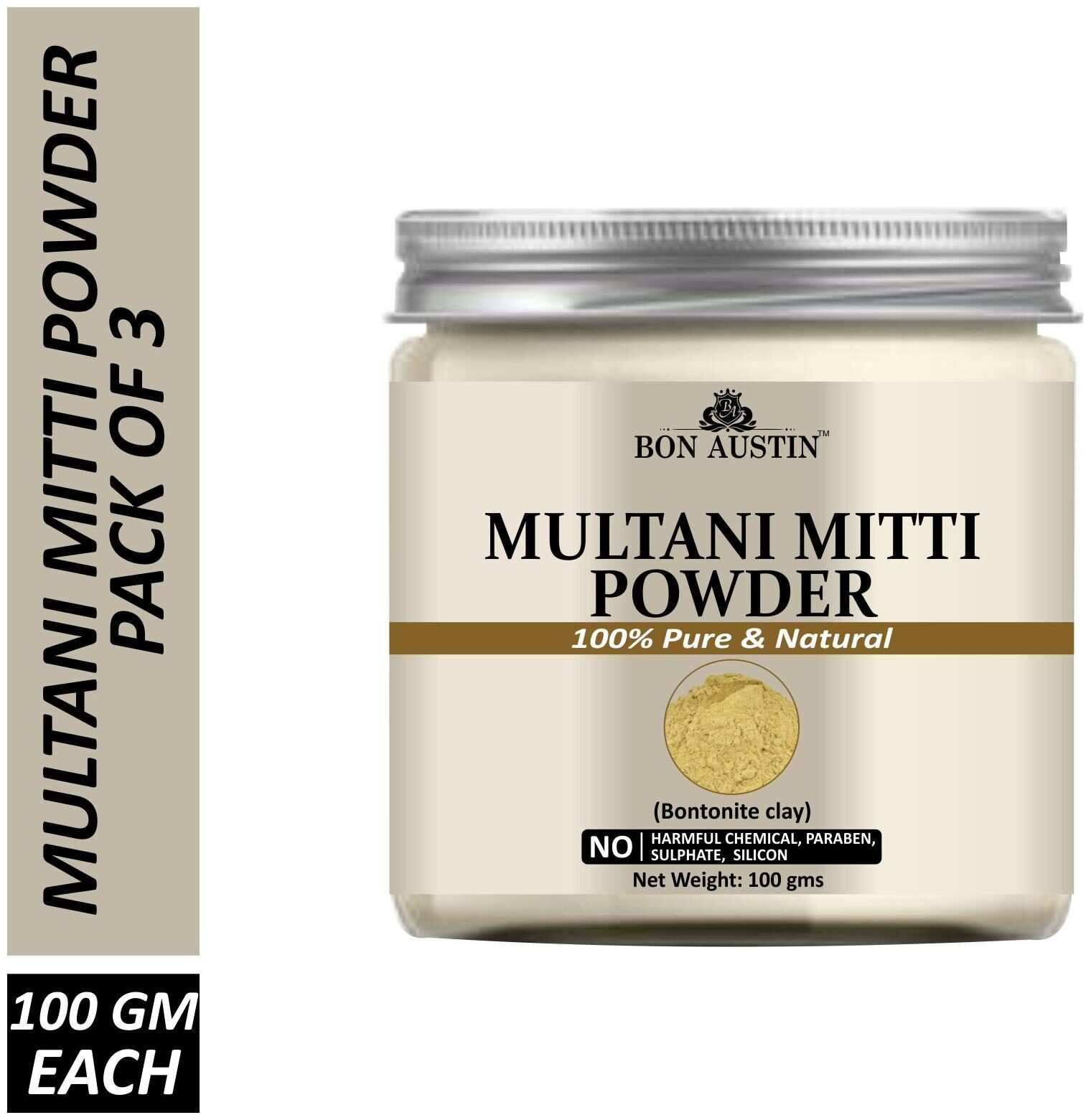 

Bon Austin 100 Pure Natural Multani Mitti Powder Combo Pack of 3 Jars of 100 g each
