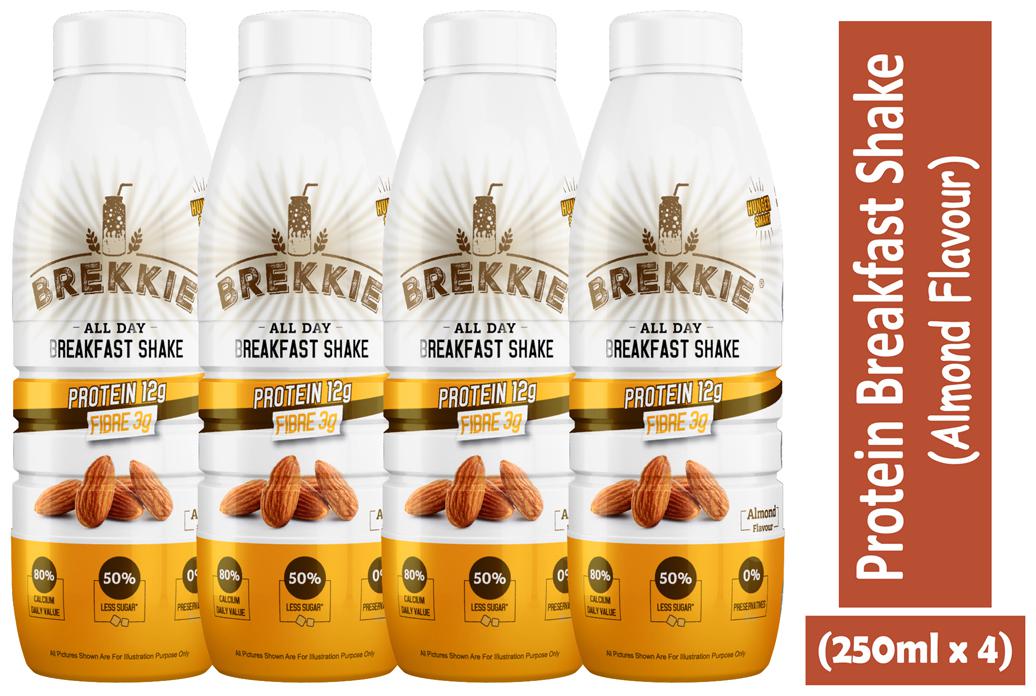 

BREKKIE Protein Breakfast Shake Almond Flavour Pack of 4 - 250ml x 4