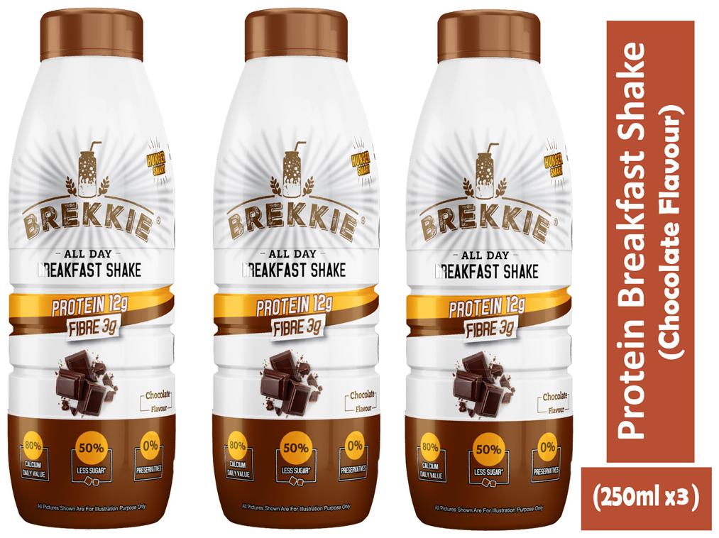 

BREKKIE Protein Breakfast Shake Chocolate Flavour Pack of 3 - 250ml x 3