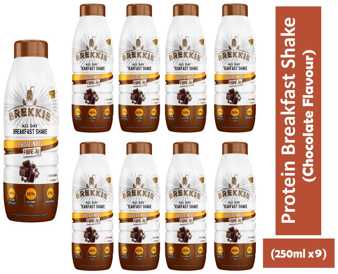 

BREKKIE Protein Breakfast Shake Chocolate Flavour Pack of 9 - 250ml x 9