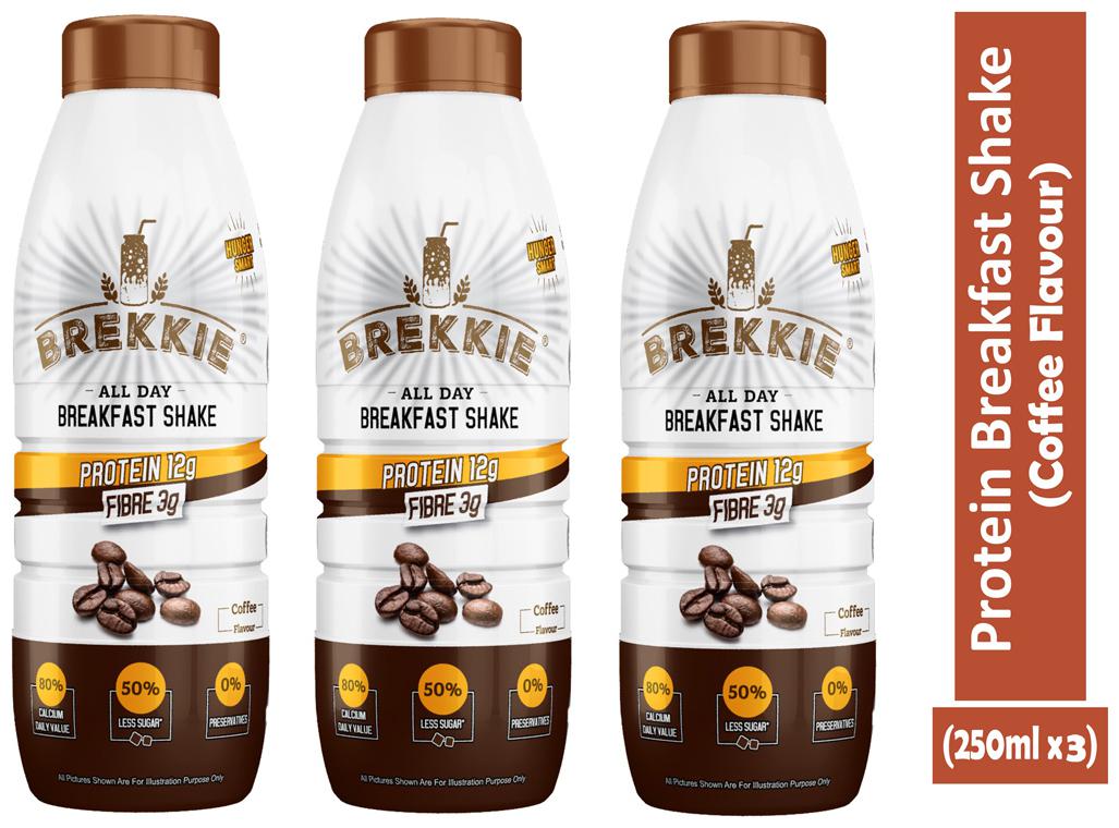 

BREKKIE Protein Breakfast Shake Coffee Flavour Pack of 3 - 250ml x 3
