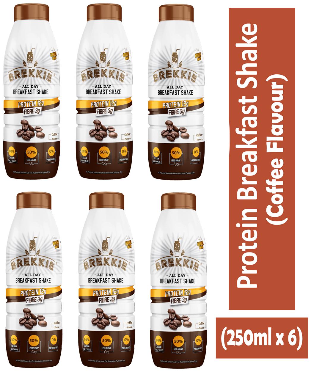 

BREKKIE Protein Breakfast Shake Coffee Flavour Pack of 6 - 250ml x 6