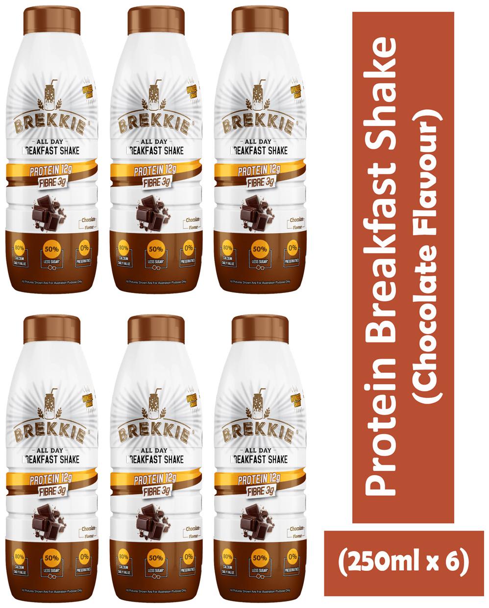 

BREKKIE Protein Breakfast Shake Chocolate Flavour Pack of 6 - 250ml x 6