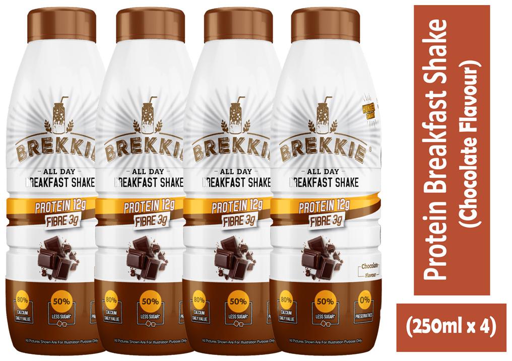 

BREKKIE Protein Breakfast Shake Chocolate Flavour Pack of 4 - 250ml x 4