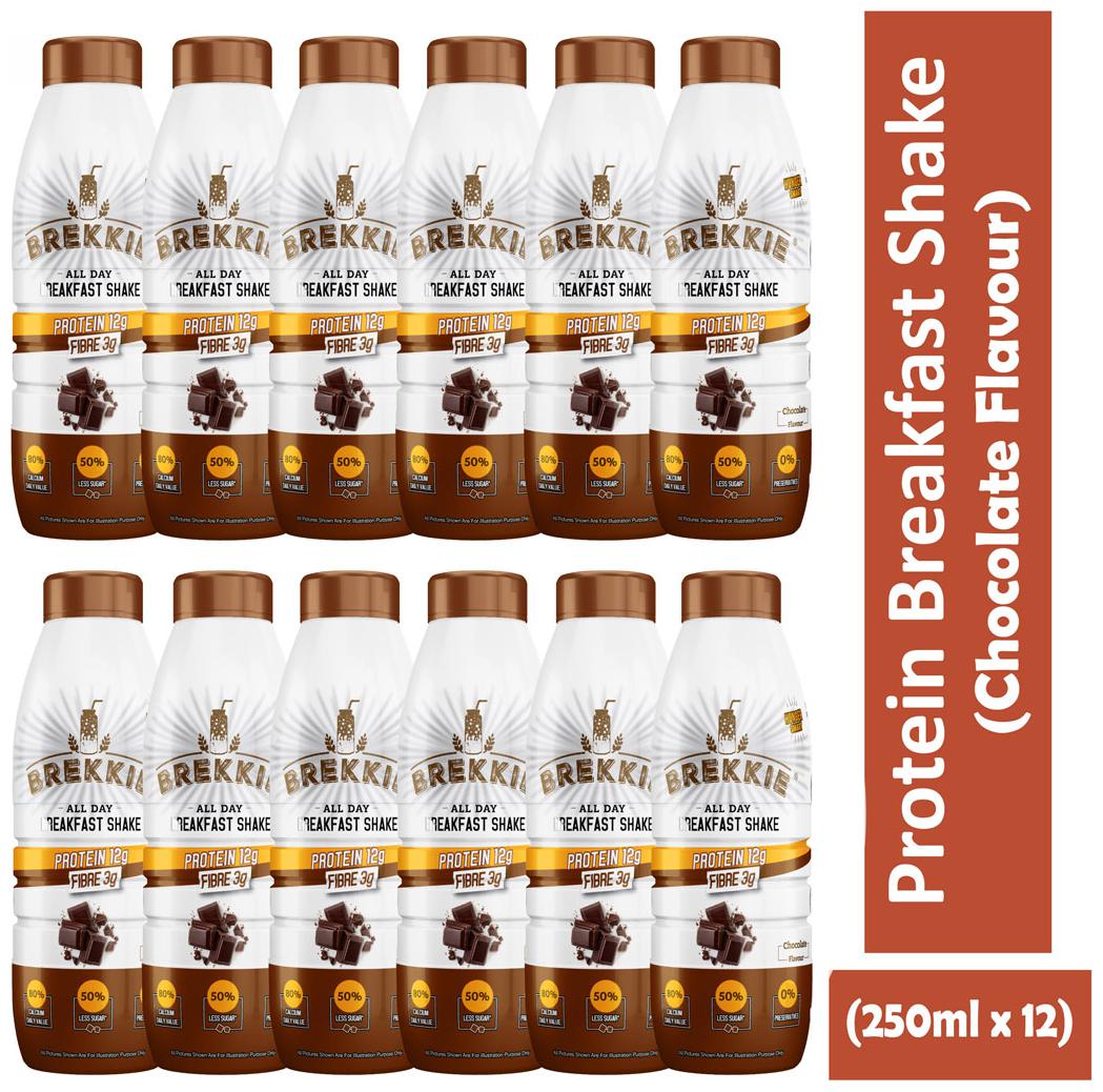 

BREKKIE Protein Breakfast Shake Chocolate Flavour Pack of 12 - 250ml x 12