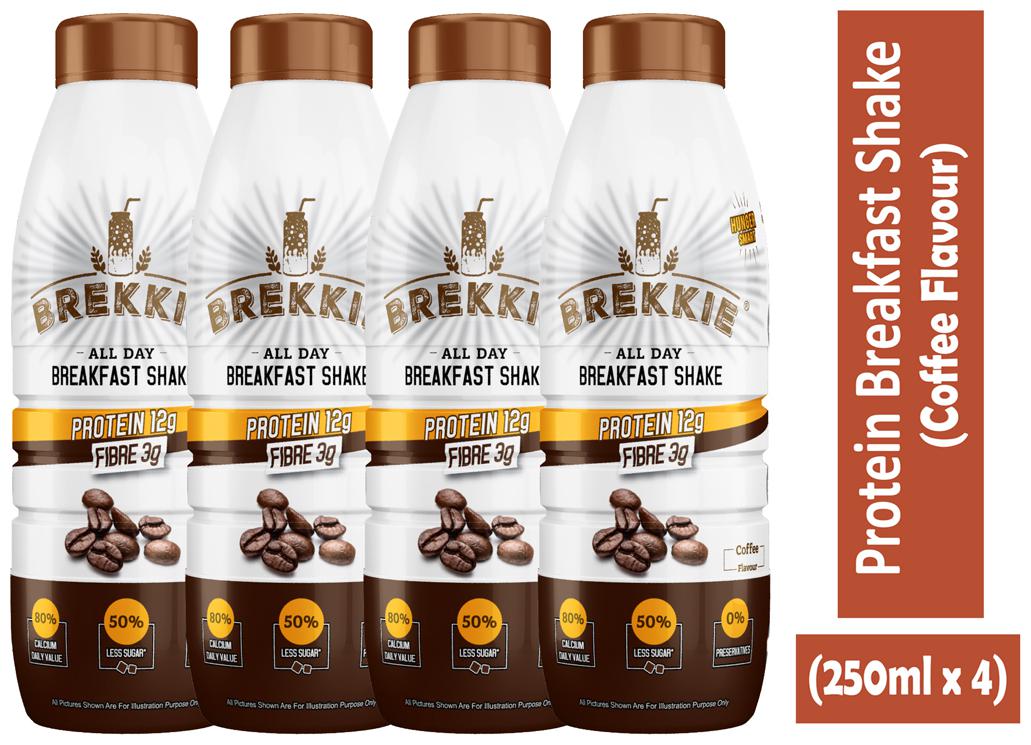 

BREKKIE Protein Breakfast Shake Coffee Flavour Pack of 4 - 250ml x 4