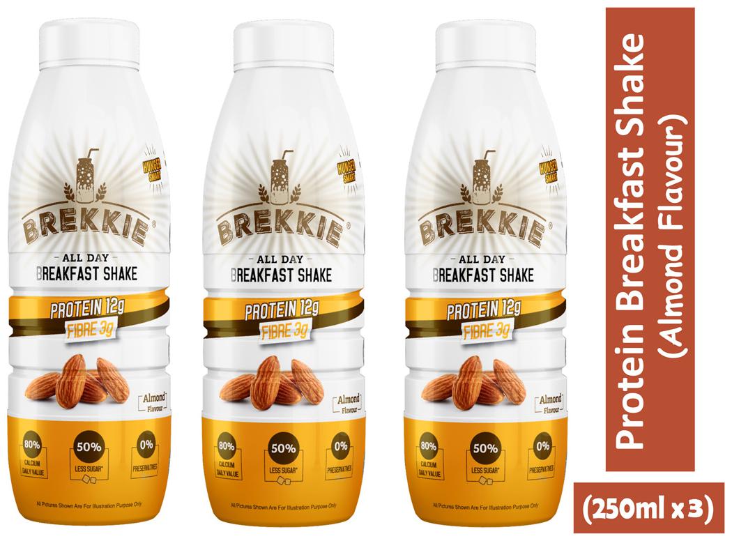 

BREKKIE Protein Breakfast Shake Almond Flavour Pack of 3 - 250ml x 3