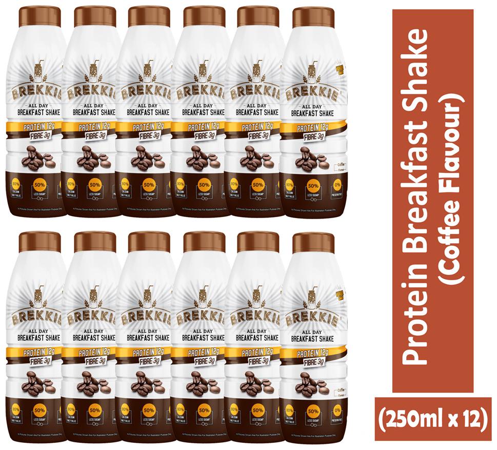 

BREKKIE Protein Breakfast Shake Coffee Flavour Pack of 12 - 250ml x 12