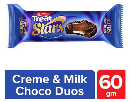 

Britannia Treat Stars - Creme Milk Choco Duo Biscuits 60 g