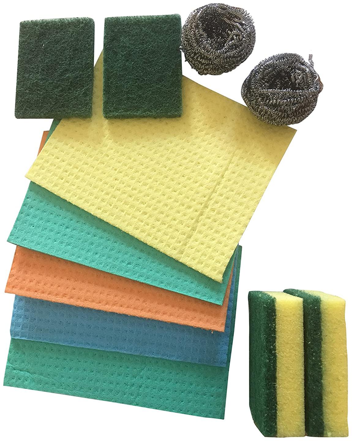 

5 Piece Wipes 2 Piece Steel Scrubs 2 Piece Scrub Pads 2 Piece Sponge Scrubs (Multicolour) - (Pack of 11)