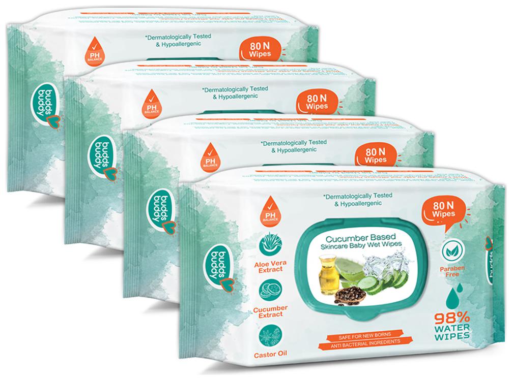 

Buddsbuddy Combo of 4 Cucumber Based Skincare Baby Wet Wipes - 80 pcs