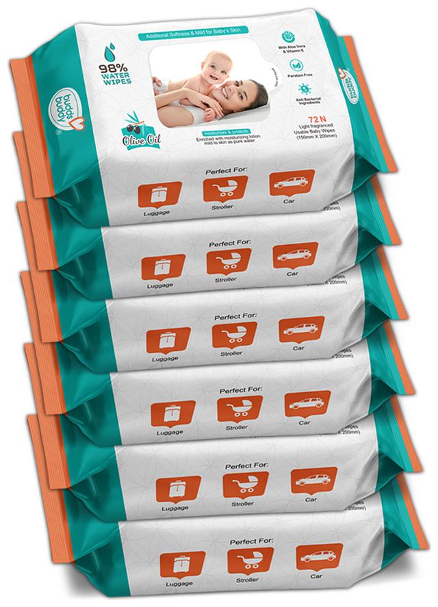 

Buddsbuddy Combo of 6 Skincare Baby Wet Wipes - 72 pcs